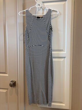 Banana Republic Black and White Striped Midi Dress